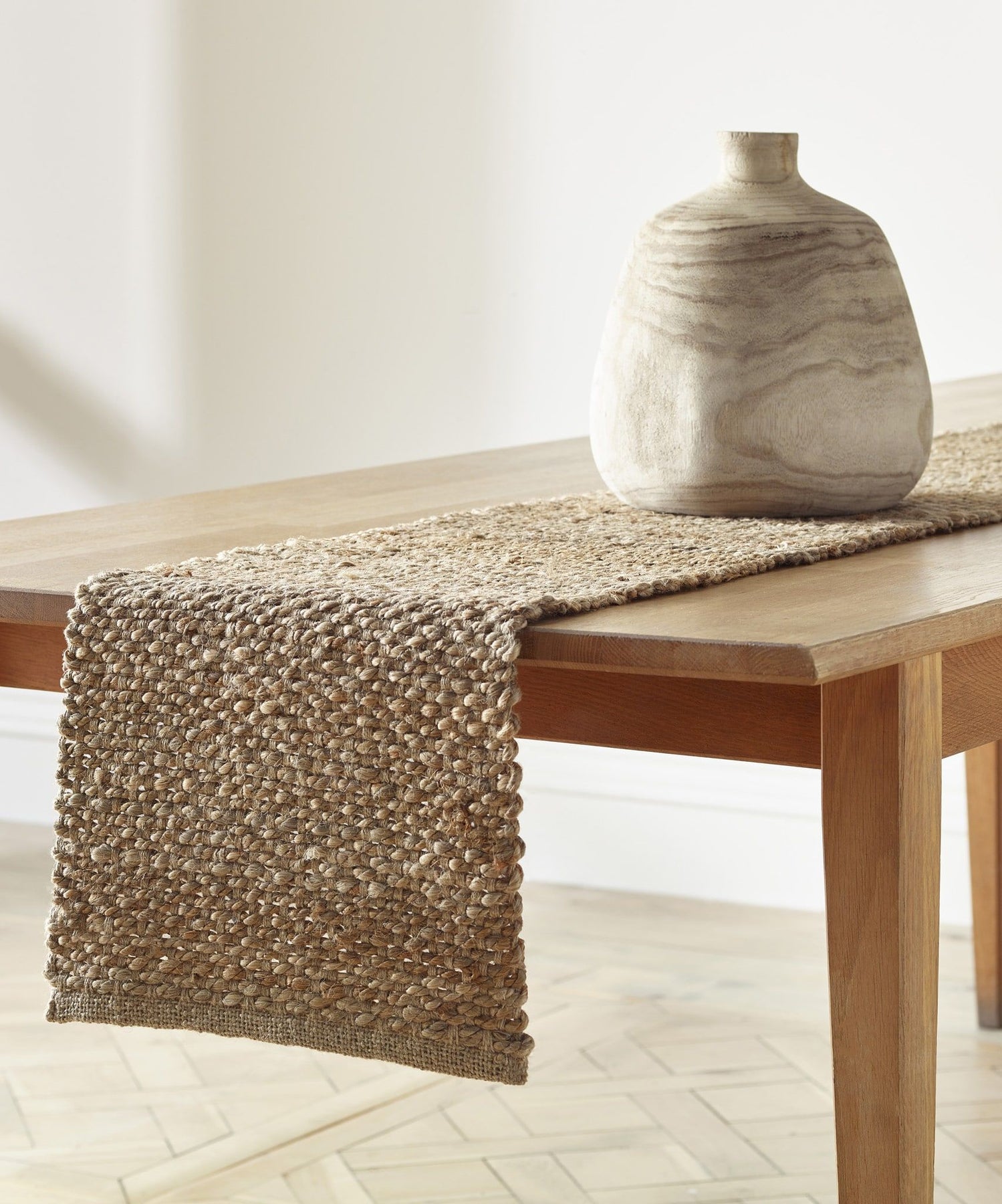 Basketweave Jute Table Runner Blue Loom